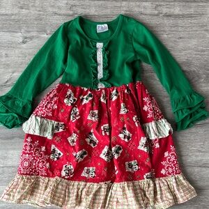 Girls Green & Red Holiday Ruffle Disney Dress